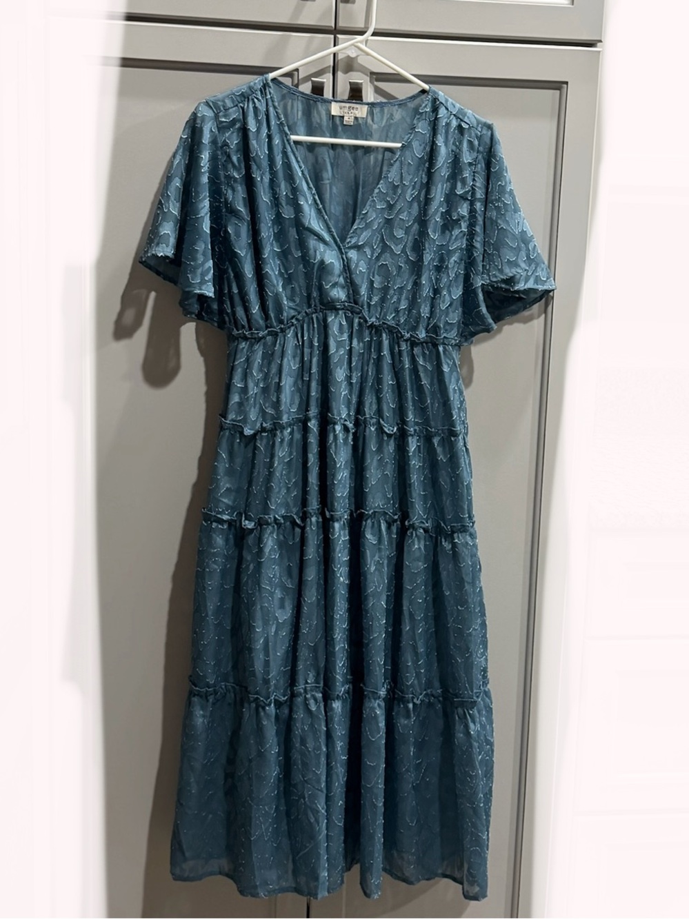 Umgee Country Blue Textured Tiered Dress